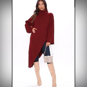 Fashion NoVa Burgundy Asymmetrical Oversize Sweater Like New, gently worn💖